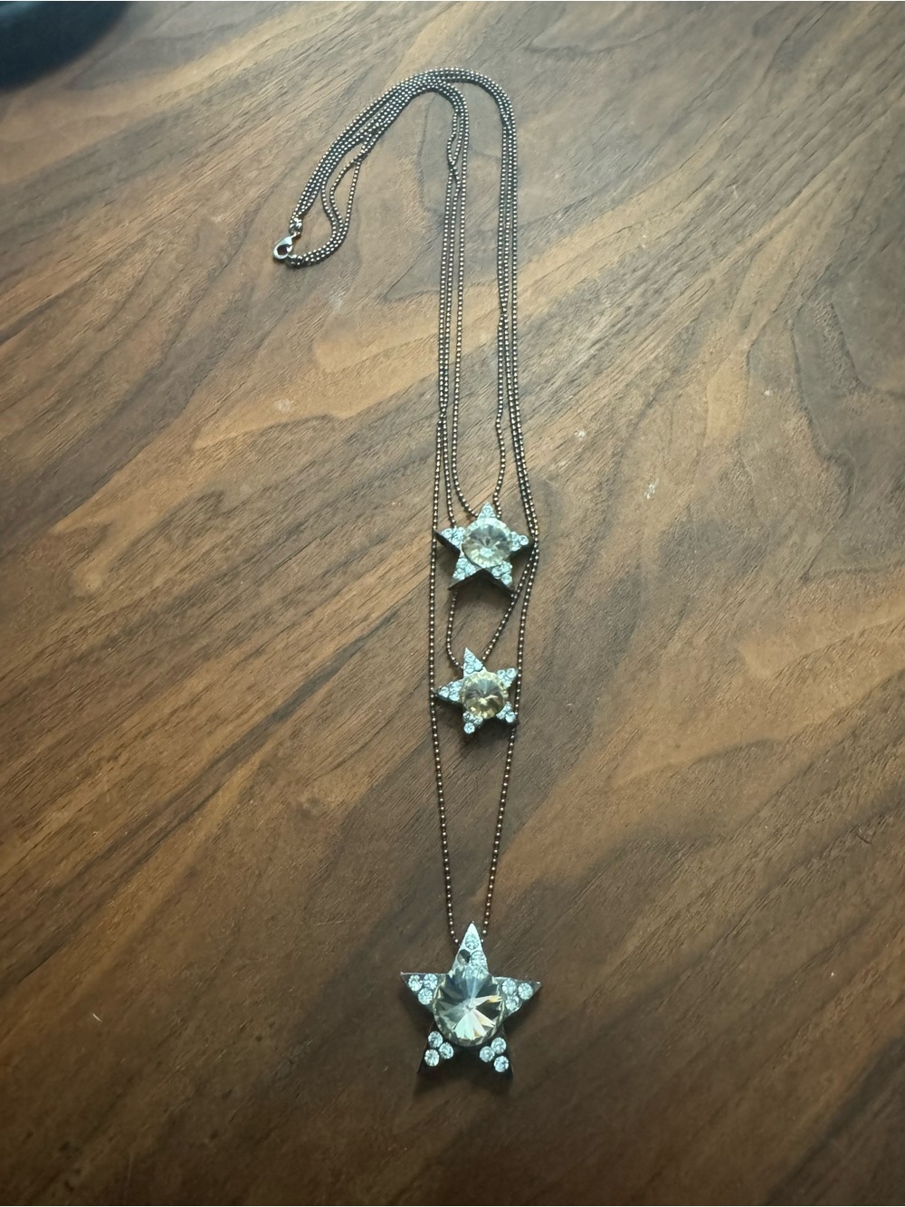 Gunmetal Toned 3 Strand Crystal Star Tiered Necklace *READ*